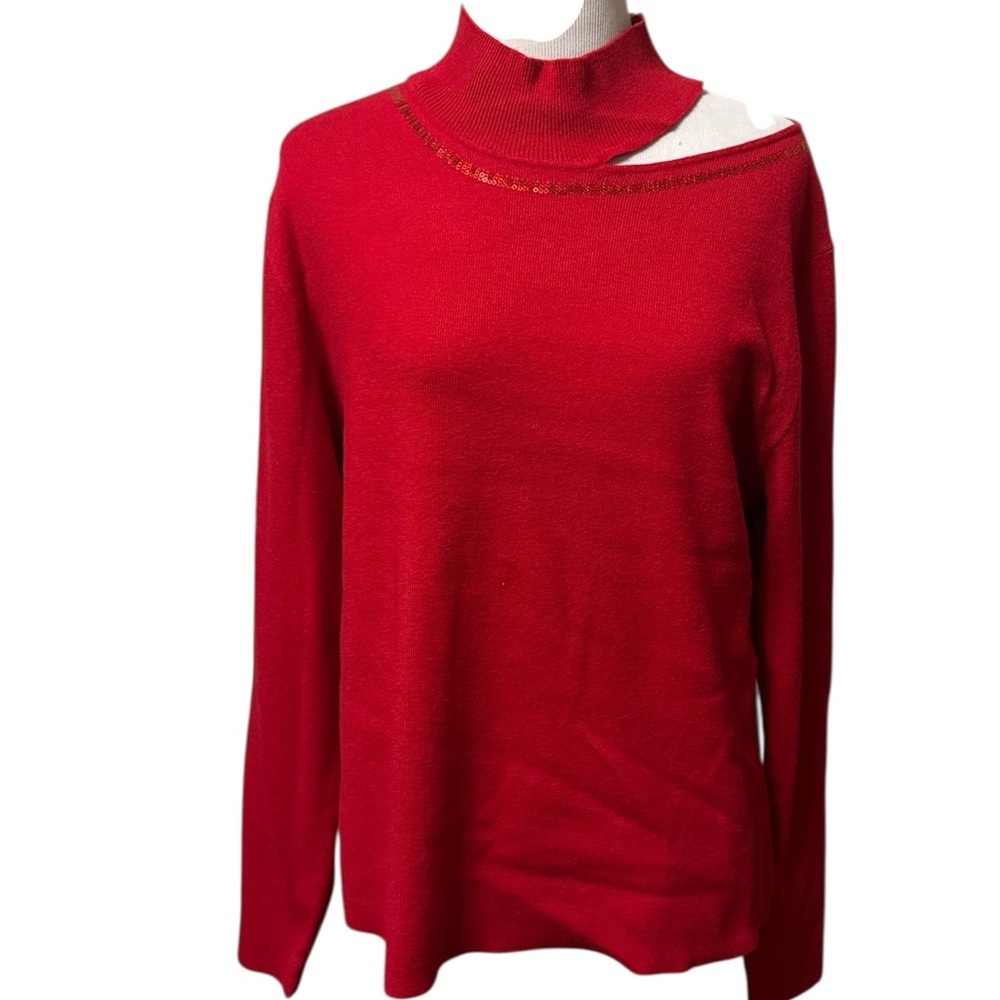 Calvin Klein Red Women's long sleeve Sweater with cutout at shoulder, new